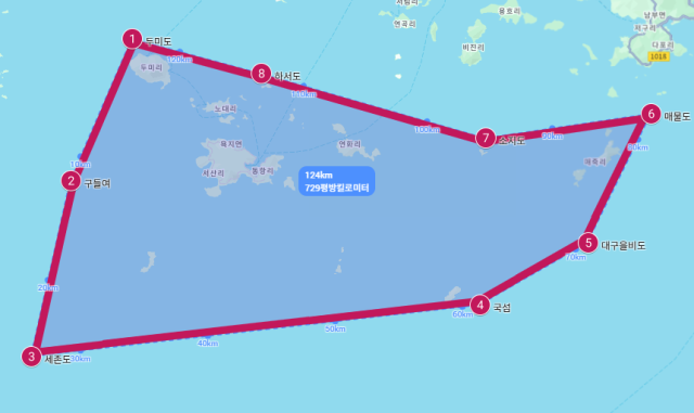 수협중앙회 해상풍력 대책위원회 산하 경남권역대책위가 구상한 통영 욕지도 주변 해양보호구역 지정안. 섬 등 육지를 제외하고 전체 순수 바다 면적만 700㎢ 정도다. 대책위 제공