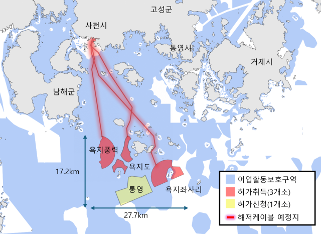 통영 욕지도 주변 해상풍력단지 건설 추진 현황. 대책위 제공