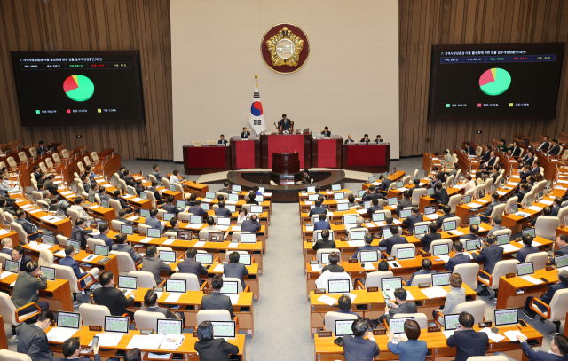 4일 국회 본회의에서 지역사랑상품권 이용 활성화에 관한 법률 일부개정법률안이 통과되고 있다. 연합뉴스