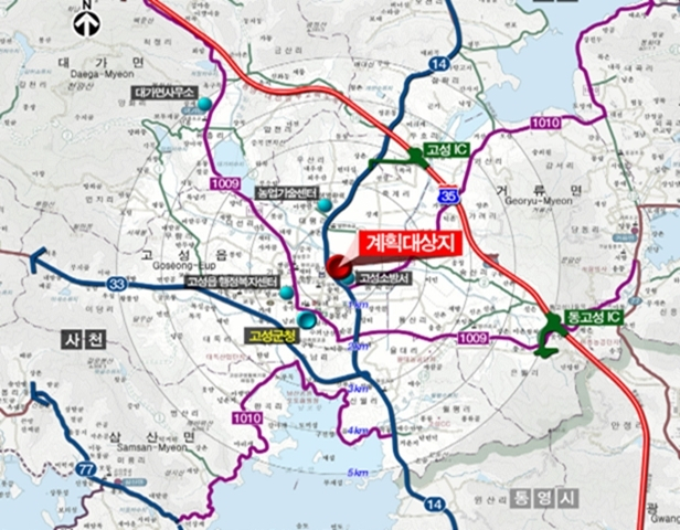 KTX 고성역세권 개발 계획대상지. 정점식 의원실 제공