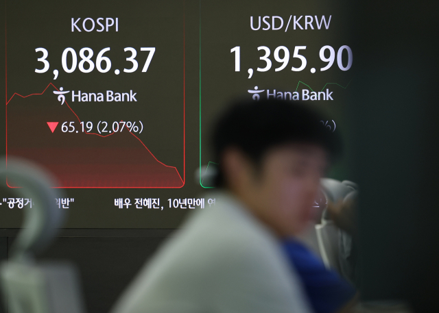 20일 서울 중구 하나은행 본점 딜링룸 스크린에 지수가 표시돼 있다. 연합뉴스
