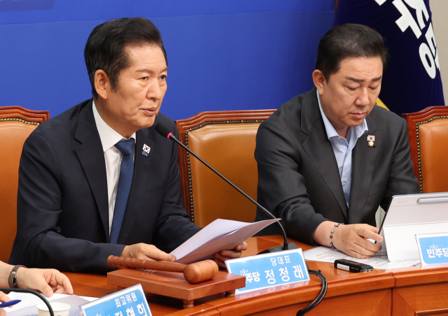 더불어민주당 정청래 대표가 22일 국회에서 열린 최고위원회의에서 발언하고 있다. 연합뉴스