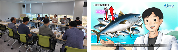 한국수산자원공단은 ‘참다랑어 어획관리 및 고소득화 민관협의체’가 27일 경북 환동해지역본부 회의실에서 출범했다고 밝혔다(왼쪽부터 협의체 회의 모습, 교육 영상 캡처). 수산자원공단 제공