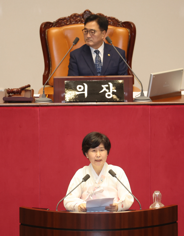 27일 서울 여의도 국회 본회의에서 더불어민주당 백혜련 의원이 자유발언하고 있다. 연합뉴스