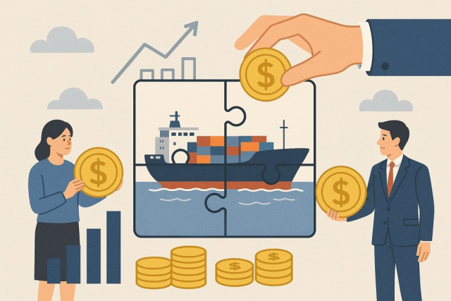 한국해양진흥공사가 국민 누구나 선주가 될 수 있는 ‘선박 조각투자 시범사업’을 올해 안에 본격 추진한다. ‘선박 조각투자’ 관련 일러스트(출처: 챗GPT). 한국해양진흥공사 제공