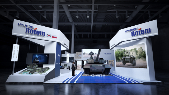 2일(현지시간)부터 5일까지 폴란드 키엘체(Kielce)에서 열리는 ‘제33회 폴란드 국제방산전시회(MSPO)’ 현대로템 전시관 전경. 현대로템 제공