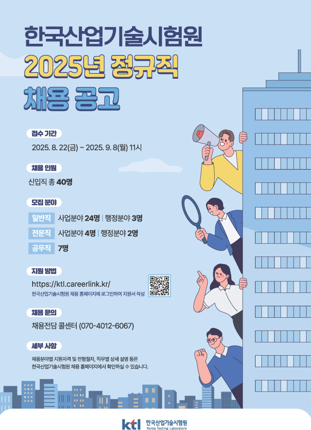 2025년도 한국산업기술시험원(KTL) 정규직 채용공고 포스터. KTL 제공