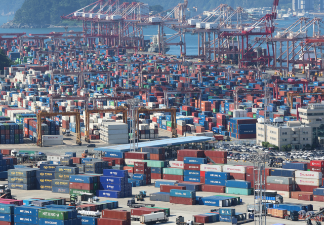 소비와 투자가 살아나고 수출 호조도 이어지면서 올해 3분기 한국 경제가 전분기보다 1% 이상 성장했다. 부산항 신선대부두에 컨테이너가 가득 쌓여 있는 모습. 연합뉴스