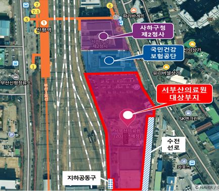부산 사하구 신평동에 들어설 서부산의료원 위치도. 부산시 제공