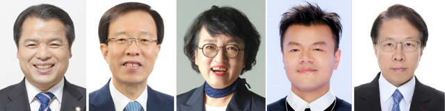 9일 대통령실은 중앙선거관리위원 후보자 등의 인선을 발표했다. 왼쪽부터 중앙선거관리위원 후보자 위철환 변호사, 대통령직속 국민통합위원회 위원장 이석연 전 법제처장, 국가건축정책위원장 김진애 전 의원, 대중문화교류위원회 공동위원장 박진영 JYP엔터테인먼트 대표 프로듀서, 대통령실 인사수석 조성주 한국법령정보위원장. 연합뉴스