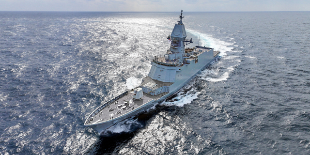 SK오션플랜트가 건조한 대한민국 해군 울산급 Batch-Ⅲ 호위함 시운전 모습. SK오션플랜트 제공