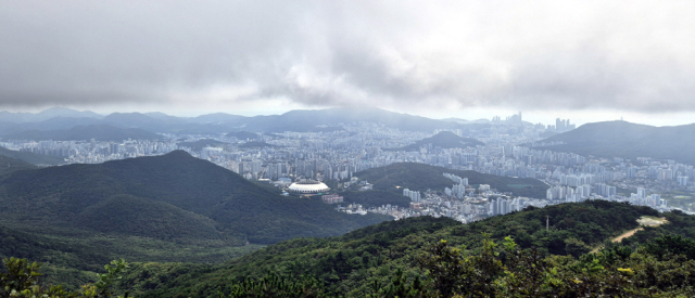 백양산 정상에선 고당봉에선 볼 수 없었던 부산 도심 곳곳이 조망된다.