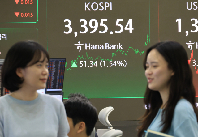 개장하자마자 사상 최고치를 갈아치운 코스피가 장중 거듭 최고 기록을 경신한 12일 서울 중구 하나은행 본점에서 직원들이 증시와 환율을 모니터 하고 있다. 연합뉴스