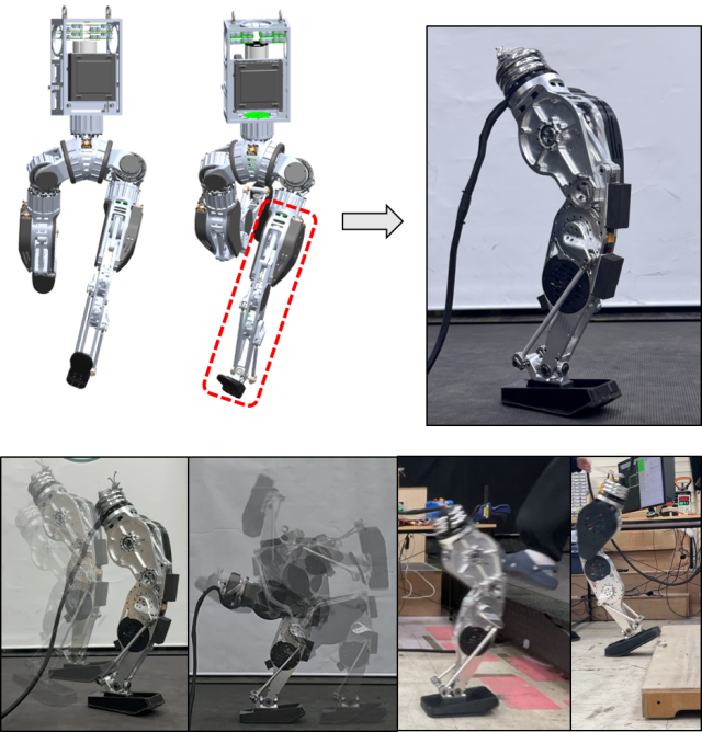 중간 결과물로서 개발된 단일 다리 기반의 ‘홉핑(한 발 뛰기)’ 로봇. KAIST 제공