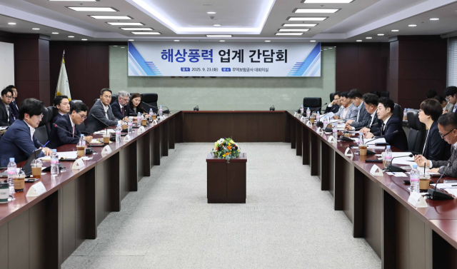이호현 산업통상자원부 2차관은 23일 오후 서울 종로구 한국무역보험공사에서 해상풍력 경쟁입찰 선정사업 개발사 대표와 풍력산업협회, 한국에너지공단 등 관련 기관 관계자들이 참석한 가운데 ‘해상풍력 업계 간담회’를 열고 해상풍력의 선행 프로젝트라고 할 수 있는 2023~2024년 경쟁입찰 선정 사업의 현장 애로를 청취하고, 해상풍력 보급 가속화를 위한 정책 방향을 논의했다. 산업부 제공