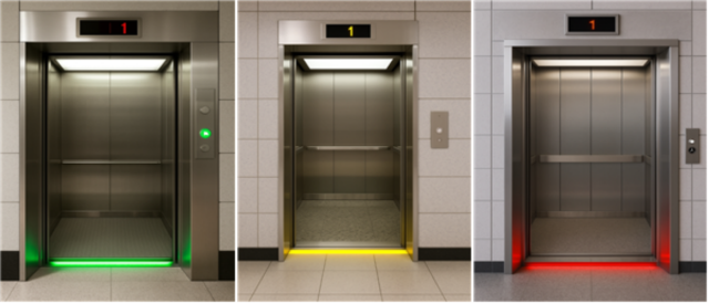 부산시가 전국 최초로 시범 추진하는 승강기 출입문 안전 신호등. 부산시 제공