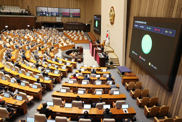 25일 서울 여의도 국회에서 열린 본회의에서 문신사 법안이 통과되고 있다. 연합뉴스
