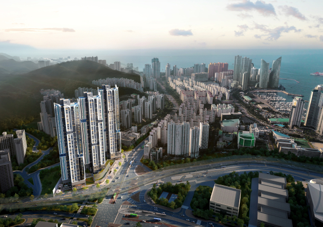 부산 해운대구 우동2구역에 지하 4층~지상 48층, 3개 동, 660세대 규모로 들어서는 ‘베뉴브 해운대’의 조감도. 삼한종합건설 제공