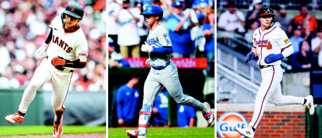 2025 미프로야구 메이저리그에서 활약한 코리안 3인방 이정후, 김혜성, 김하성(왼쪽부터). 올해는 부상, 체력 저하 등으로 아쉬운 성적을 남기는 데 그쳤다. 이메인이미지AP연합뉴스