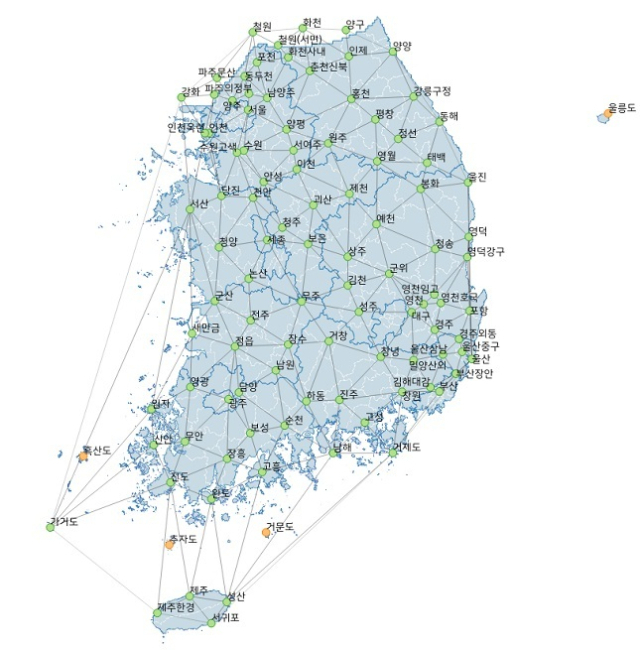 위성기준점 설치 현황. 국토지리정보원 제공
