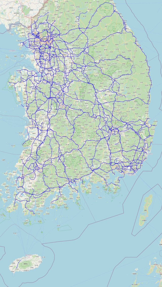 GM 슈퍼크루즈 적용 전국 고속도로 주요 간선도로 지도.GM 한국사업장 제공