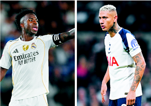 10일 한국 축구 국가대표팀과 평가전을 벌이는 브라질 대표팀의 비니시우스 주니오르(왼쪽)와 히샬리송. 연합뉴스