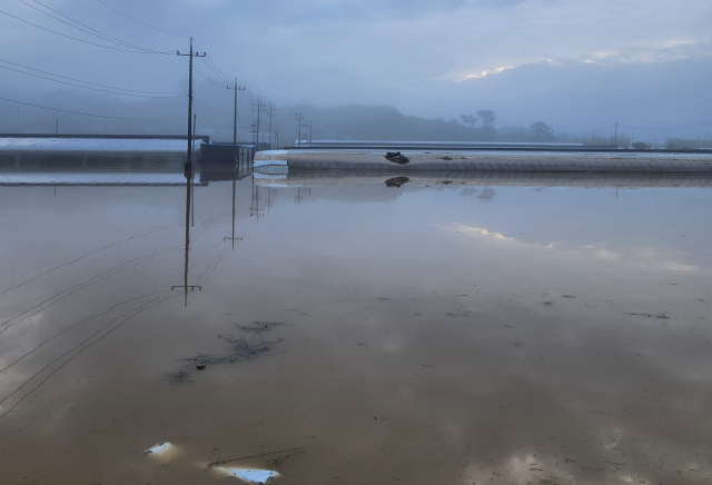 지난 극한 호우 당시 진주시 집현면 모습. 하천 범람으로 비닐하우스와 주택이 대규모 침수 피해를 입었다. 진주시 제공