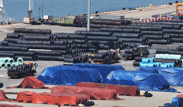 미국에 이어 유럽연합(EU)도 역내 산업 보호를 명분 삼아 철강 수입 장벽을 대폭 높이겠다고 예고하면서 한국 철강 수출에 적잖은 타격이 우려된다. 경기도 평택항에 철강 제품이 쌓여 있는 모습. 연합뉴스