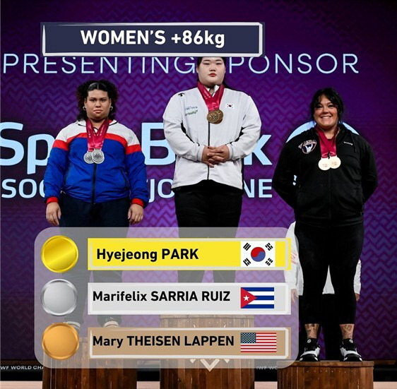 2025 세계역도선수권대회 여자 86㎏ 이상급 경기에서 금메달을 딴 박혜정. 국제역도연맹 인스타그램 캡처