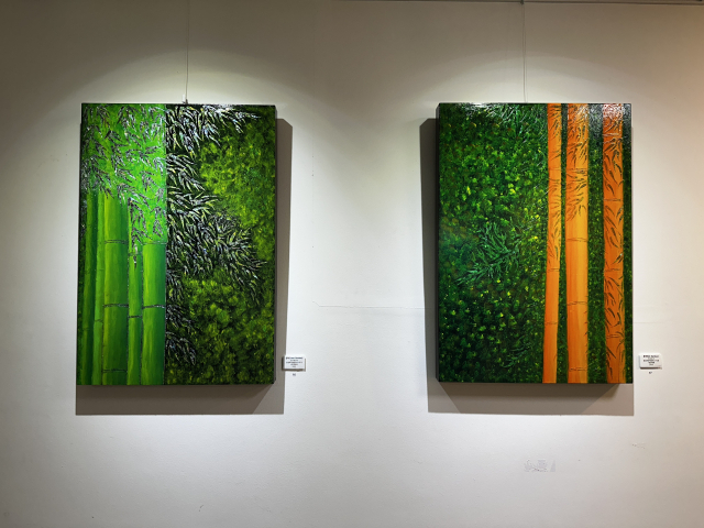 한기늠 조각가의 회화 작품 '청죽'(2025). 김은영 기자 key66@