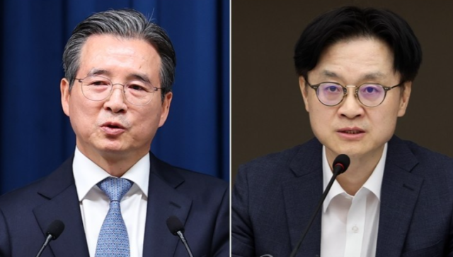 김용범 대통령실 정책실장(왼쪽)과 김정관 산업통상부 장관. 연합뉴스
