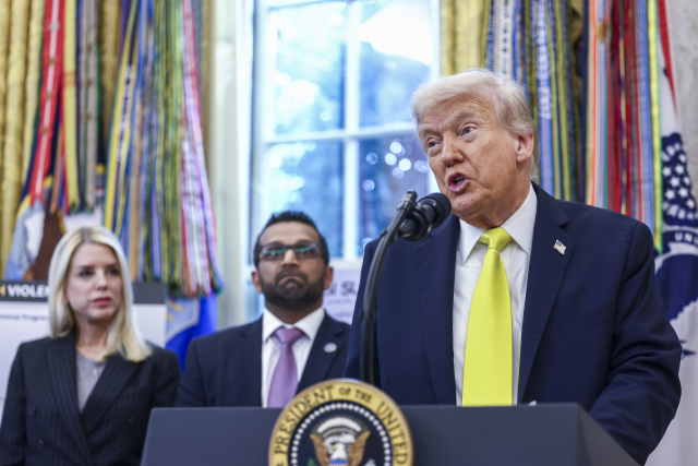 트럼프 대통령이 백악관에서 기자회견을 하고 있다. EPA연합뉴스