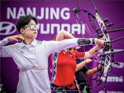 19일 중국 난징에서 열린 2025 현대 양궁 월드컵 파이널에서 우승한 안산. 대한양궁협회 인스타그램 캡처