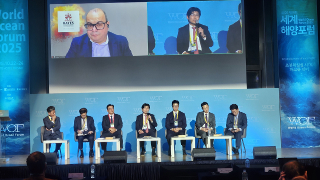 제19회 세계해양포럼 해양금융 세션에서 발표 후 토론이 이뤄지고 있다. WOF 사무국 제공