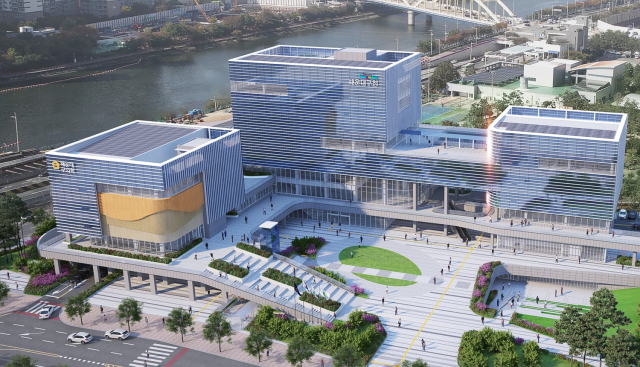 부산 재송동에 건립 중인 해운대구청 신청사 조감도. 해운대구청 제공