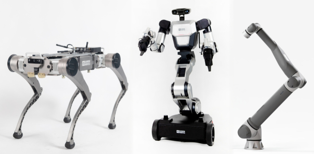 레인보우로보틱스가 개발한 4족로봇, 이동형 양팔로봇, 협동로봇. 삼성중공업 제공