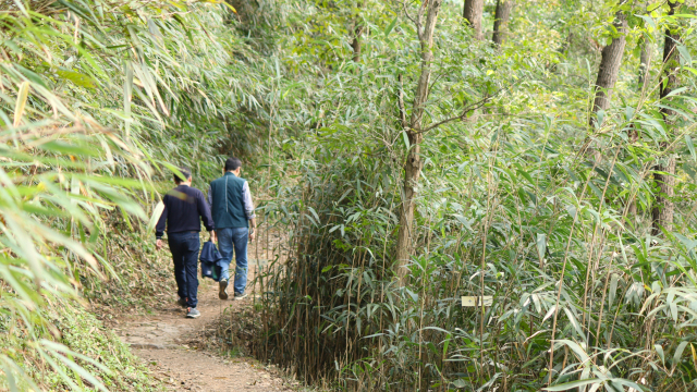 두 친구가 경남 밀양시 금시당에서 잔도로 돌아가는 아리랑길을 따라 걷고 있다. 남태우 기자