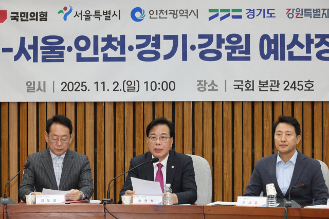 2일 서울 여의도 국회에서 열린 국민의힘-서울·인천·경기·강원 지역민생 예산정책협의회에서 국민의힘 송언석 원내대표가 발언하고 있다. 연합뉴스