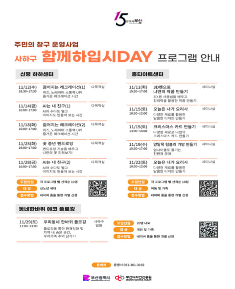 부산시, 신평·장림, 괘법·감전 생활권… 15분도시 주민참여 프로그램 이달 운영