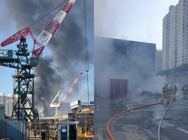 20일 오전 10시 45분께 부산 영도구 봉래동 한 대형마트 1층 창고에서 화재가 발생했다. 부산소방재난본부 제공