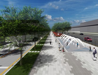 부산시는 20일 오후 사상광장로 그린카펫에서 15분 도시 제2차 해피챌린지 괘법·감전 생활권 준공식을 개최했다. 사진은 사상광장로 그린카펫 조감도. 부산시 제공