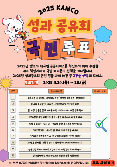 캠코, 2025년 우수성과 국민투표로 뽑는다