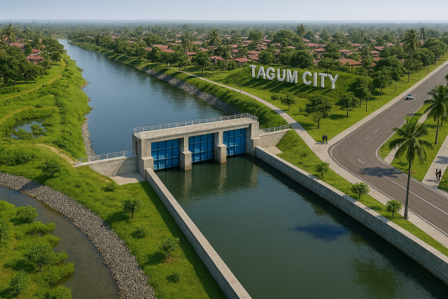 필리핀 민다나오섬 따굼시 일대에 설치될 예정인 홍수조절시설의 조감도. HJ중공업 제공