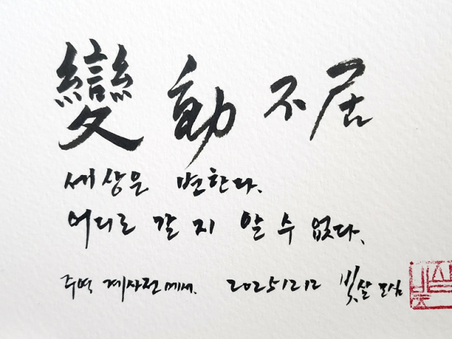 교수신문 선정 올해의 한자 성어 '변동불거.' 김재형 씀