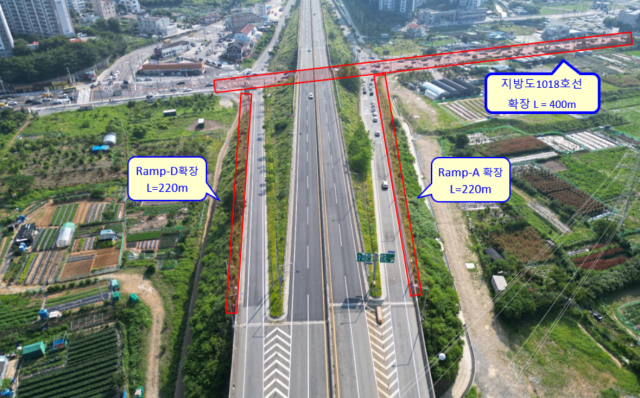 출퇴근 시간대 차량 통행량이 급증하면서 상습적인 차량 정체가 발생하는 거제 상동교차로가 확장된다. 서일준 의원실 제공