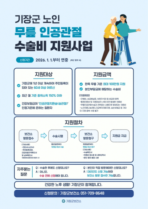 기장군, 어르신 무릎인공관절 수술비 지원사업 시행