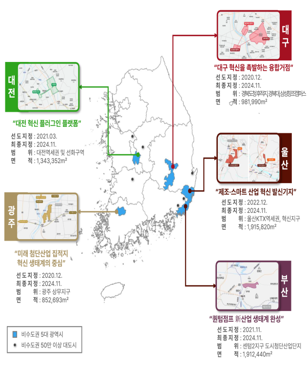 5대 광역시 도심융합특구 지정 현황. 국토교통부 제공
