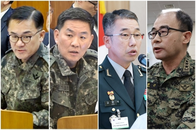 왼쪽부터 여인형 전 방첩사령관, 이진우 전 수방사령관, 고현석 전 육군참모차장, 곽종근 전 특전사령관. 연합뉴스