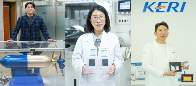 한국전기연구원(KERI) 홍도관·이유진·박준호 박사(이상 왼쪽부터)의 기술이 '2025년 국가연구개발 우수성과 100선'에 선정됐다. KERI 제공
