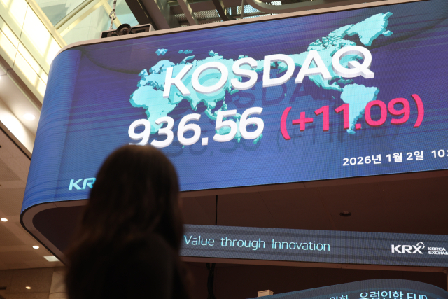 지난 2일 서울 영등포구 한국거래소 로비의 현황판에 코스닥 지수가 표시돼 있다. 연합뉴스